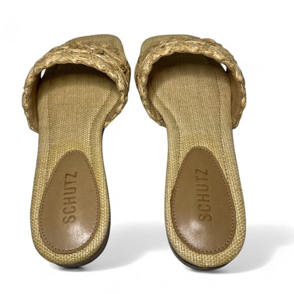 Schutz Women's Ayla Flat Straw Sandal Sz 6.5 B Nude NEW IN BOX - Picture 5 of 10